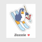 Penguin als Skier met Ski Sticker (Vel)