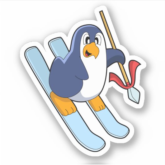 Penguin als Skier met Ski Sticker (Voorkant)