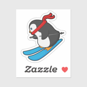 Penguin als Skier met Ski Sticker