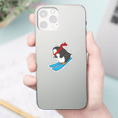 Penguin als Skier met Ski Sticker (Telefoon)