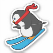 Penguin als Skier met Ski Sticker (Voorkant)