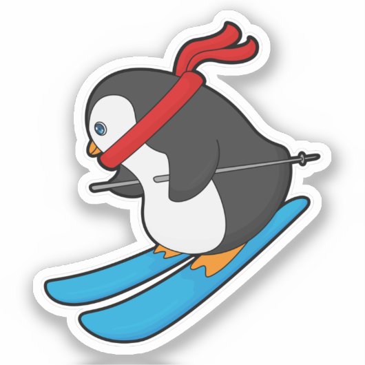 Penguin als Skier met Ski Sticker (Voorkant)