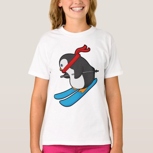 Penguin als Skier met Ski T-shirt (Voorkant)