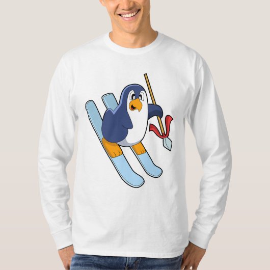 Penguin als Skier met Ski T-shirt (Voorkant)