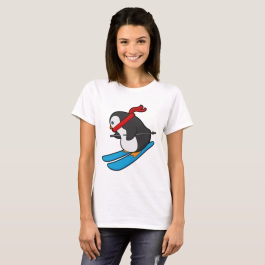 Penguin als Skier met Ski T-shirt (Voorkant volledig)