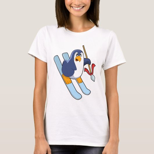 Penguin als Skier met Ski T-shirt (Voorkant)
