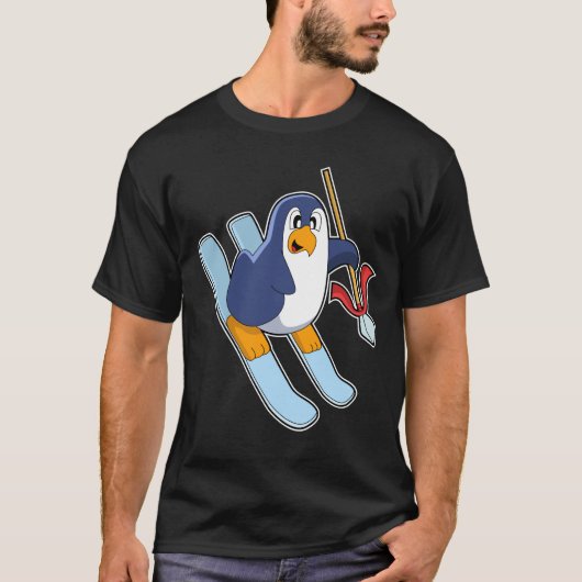 Penguin als Skier met Ski T-shirt (Voorkant)