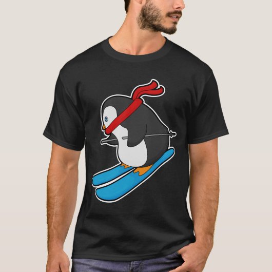 Penguin als Skier met Ski T-shirt (Voorkant)