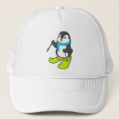 Penguin als Skier met Ski Trucker Pet (Voorkant)