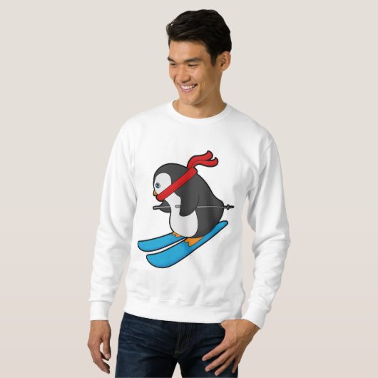 Penguin als Skier met Ski Trui (Voorkant volledig)