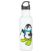 Penguin als Skier met Ski Waterfles (Voorkant)