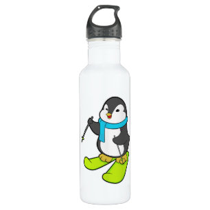 Penguin als Skier met Ski Waterfles