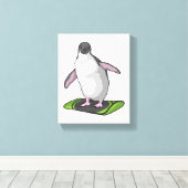 Penguin als Snowboarder met Snowboard Canvas Afdruk (Insitu (Houten vloer))