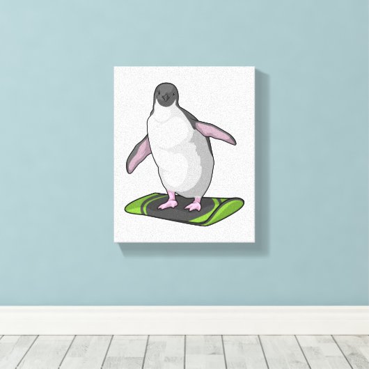 Penguin als Snowboarder met Snowboard Canvas Afdruk (Insitu (Houten vloer))