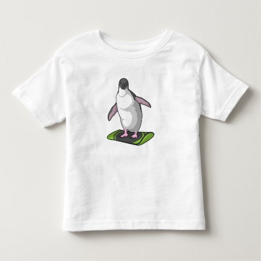 Penguin als Snowboarder met Snowboard Kinder Shirts (Voorkant)
