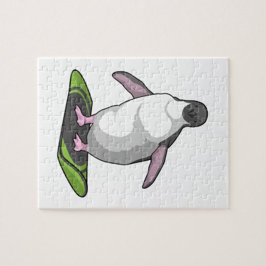 Penguin als Snowboarder met Snowboard Legpuzzel (Horizontaal)