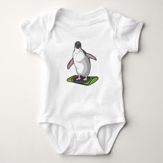 Penguin als Snowboarder met Snowboard Romper (Voorkant)
