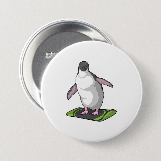Penguin als Snowboarder met Snowboard Ronde Button 7,6 Cm (Voorkant /achterkant)