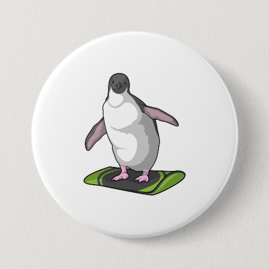 Penguin als Snowboarder met Snowboard Ronde Button 7,6 Cm (Voorkant)