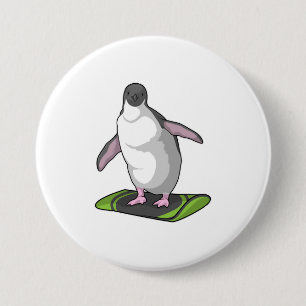 Penguin als Snowboarder met Snowboard Ronde Button 7,6 Cm