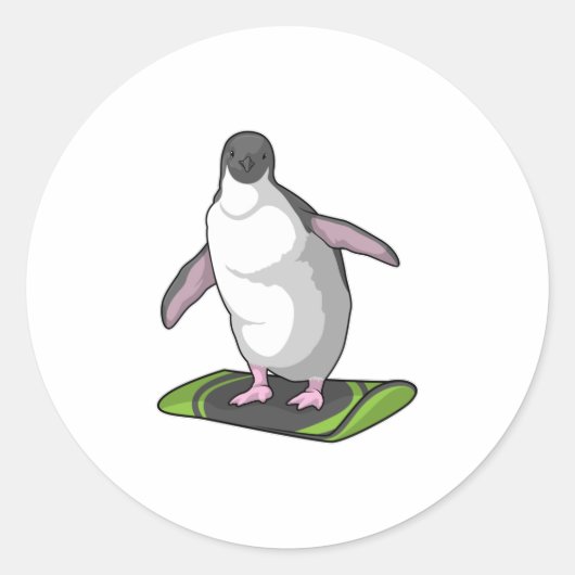 Penguin als Snowboarder met Snowboard Ronde Sticker (Voorkant)
