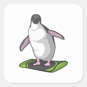 Penguin als Snowboarder met Snowboard Vierkante Sticker
