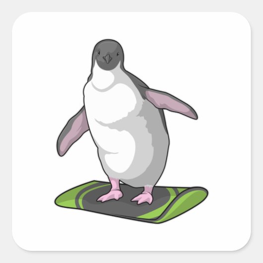 Penguin als Snowboarder met Snowboard Vierkante Sticker (Voorkant)