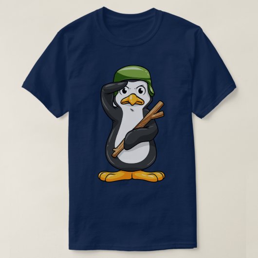 Penguin als soldaat met helm en militaire salute t-shirt (Design voorkant)