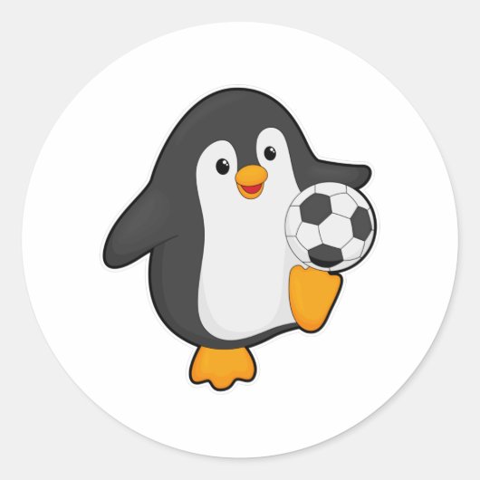 Penguin als voetbalspeler met Voetbal Ronde Sticker (Voorkant)