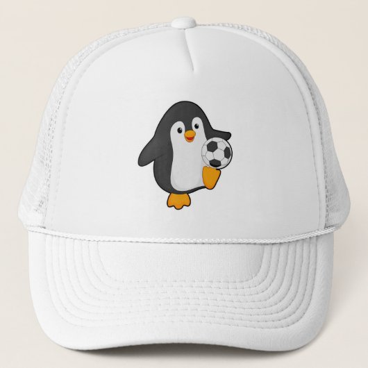 Penguin als voetbalspeler met Voetbal Trucker Pet (Voorkant)