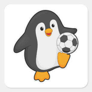 Penguin als voetbalspeler met Voetbal Vierkante Sticker