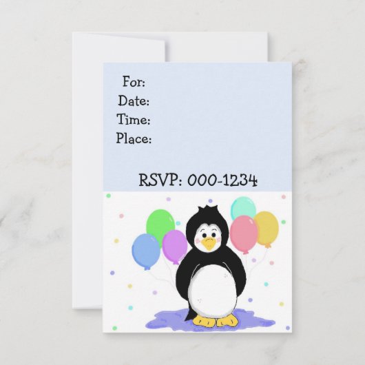 Penguin and Balloons Birthday Invitation Kaart (Achterkant)
