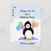 Penguin and Balloons Birthday Invitation Kaart (Voorkant / Achterkant)