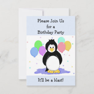 Penguin and Balloons Birthday Invitation Kaart