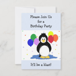 Penguin and Balloons Birthday Invitation Kaart