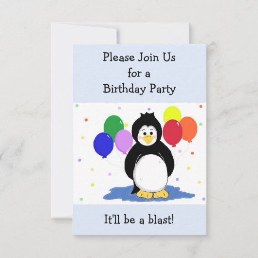Penguin and Balloons Birthday Invitation Kaart (Voorkant)