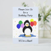 Penguin and Balloons Birthday Invitation Kaart (Staand voorkant)