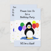 Penguin and Balloons Birthday Invitation Kaart (Voorkant / Achterkant)