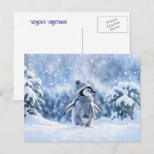 Penguin and Scarf Hat Cute Christmas Holiday Feestdagenkaart (Voorkant / Achterkant)