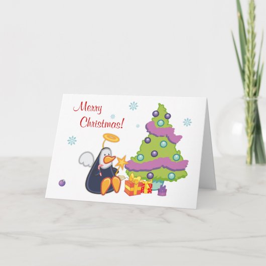 Penguin Angel Christmas Feestdagen Kaart (Voorkant)