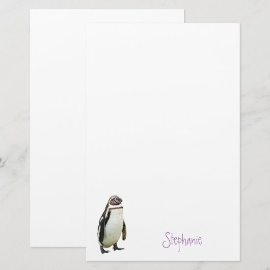Penguin Animal Personalized Name Stationery Briefpapier (Voorkant / Achterkant)