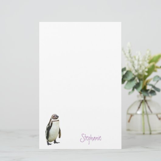 Penguin Animal Personalized Name Stationery Briefpapier (Staand voorkant)