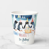 Penguin arctische winter verjaardag gepersonalisee papieren bekers (Voorkant)