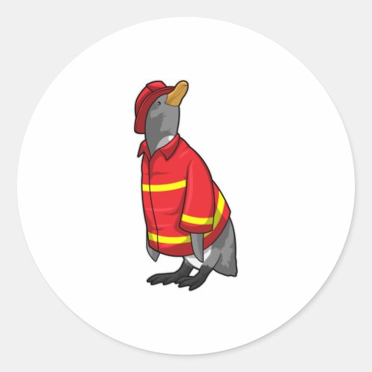 Penguin as Firefighter with Helmet Ronde Sticker (Voorkant)