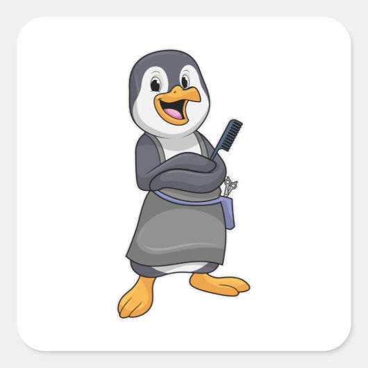 Penguin as Hair stylist with Comb Vierkante Sticker (Voorkant)
