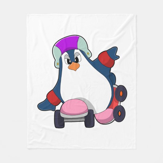 Penguin as Inline Skater with Inline Skates Fleece Deken (Voorkant)