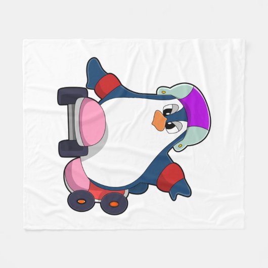 Penguin as Inline Skater with Inline Skates Fleece Deken (Voorkant (Horizontaal))