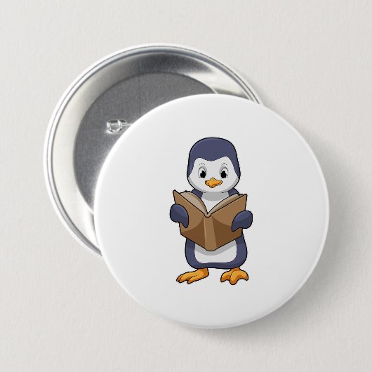 Penguin as Nerd with Book Ronde Button 7,6 Cm (Voorkant /achterkant)