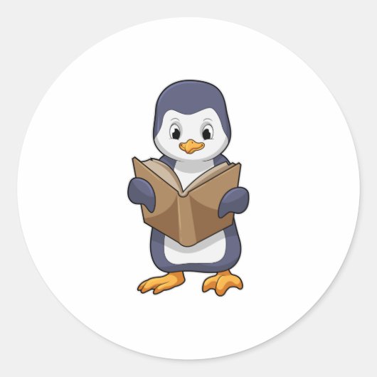 Penguin as Nerd with Book Ronde Sticker (Voorkant)