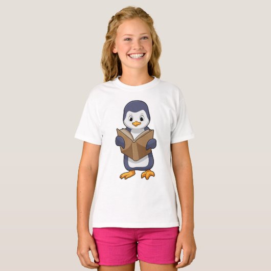 Penguin as Nerd with Book T-shirt (Voorkant volledig)